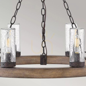 Sawyer 6 Light Exterior Chandelier - Sequoia Wood Effect, Rust Iron Elstead small 2