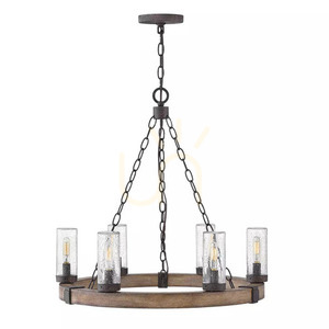 Sawyer 6 Light Exterior Chandelier - Sequoia Wood Effect, Rust Iron Elstead small 0