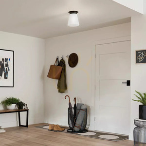 Albers Flush Ceiling Light - 1 Light - Black, Opal Glass Shade Elstead small 3