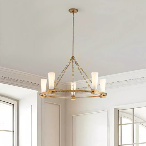 Check Kristy Chandelier - 5 Light Sources - Distressed Gold Elstead