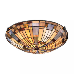 Inglenook Flush Ceiling Light - 2 Lights - Valiant Bronze, Art Glass Shade Elstead small 1