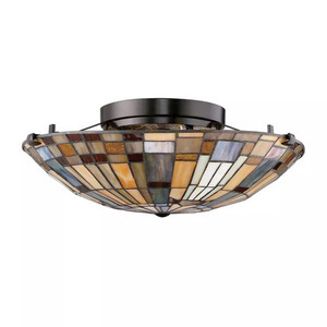 Inglenook Flush Ceiling Light - 2 Lights - Valiant Bronze, Art Glass Shade Elstead small 5
