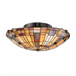 Inglenook Flush Ceiling Light - 2 Lights - Valiant Bronze, Art Glass Shade Elstead small 0