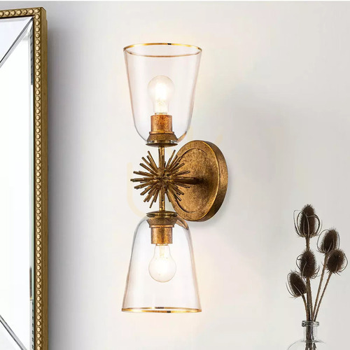 Check Staring 2 Light Wall Light - Distressed Gold Elstead
