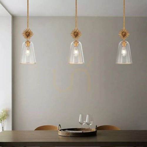 Check Staring 1 Light Mini Pendant with Clear Glass - Distressed Gold Elstead
