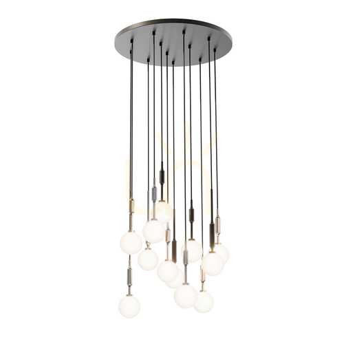 Check Pendelleuchte Ero Open Design Highlights 12-flammig Opalweiß Chrom Gold Glass Metall