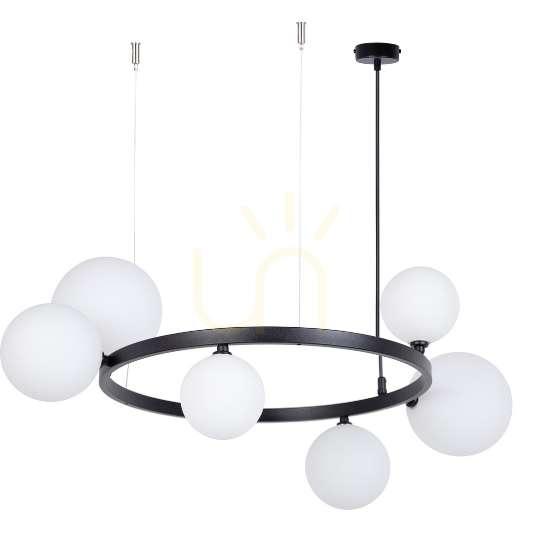 Kronleuchter Sigma BOLERO 6 schwarz mit weißen Glasschirmen 41319