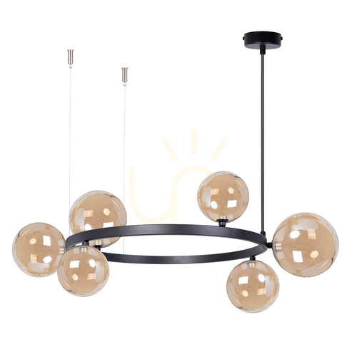 Check Chandelier Sigma BOLERO 6-Light Black Amber Glass 41322
