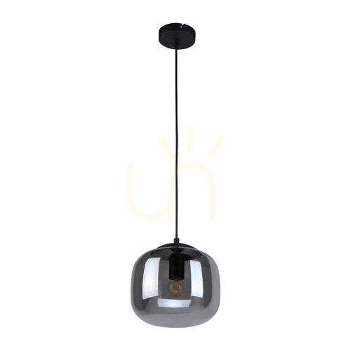 Check Italux Calto pendant, smoked glass Ø22 cm, sandblasted black, E27 max 40 W, PND-67705-1-BK-SG