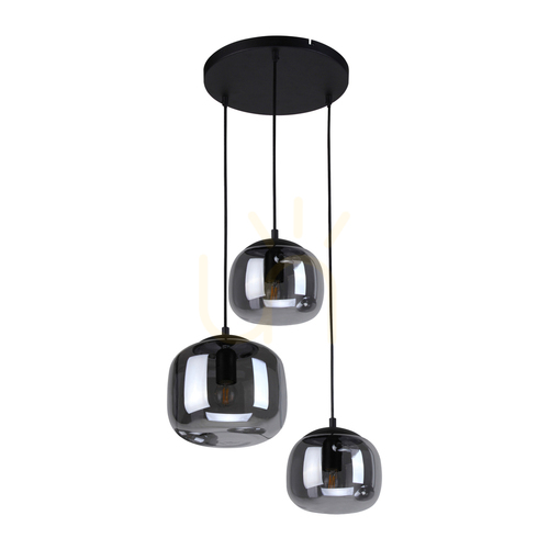 Check Italux 3-Light Smoky Glass Pendant Lamp E27 30 cm PND-67705-3-BK-SG