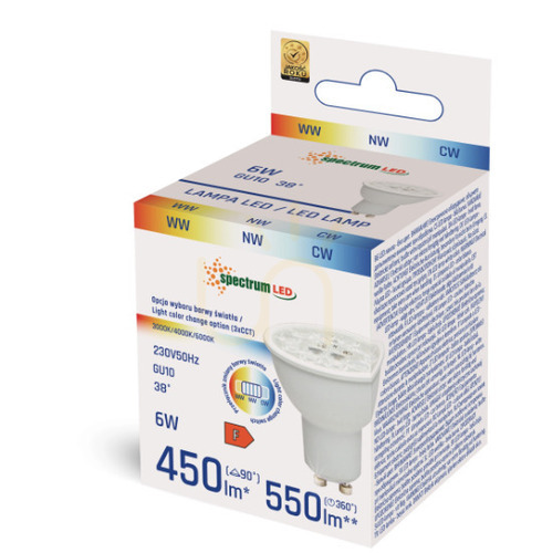 Check LED 6W GU10 CCT bulb - 3000/4000/6000K - variable light color.