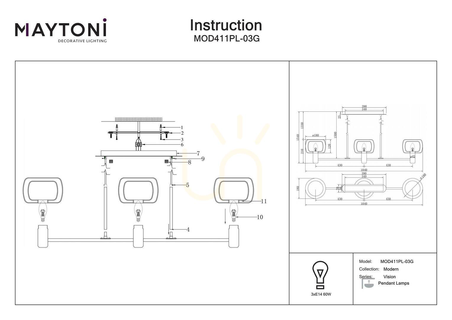 Preview VISION pendant lamp MOD411PL-03G Maytoni VISION pendant lamp MOD411PL-03G Maytoni