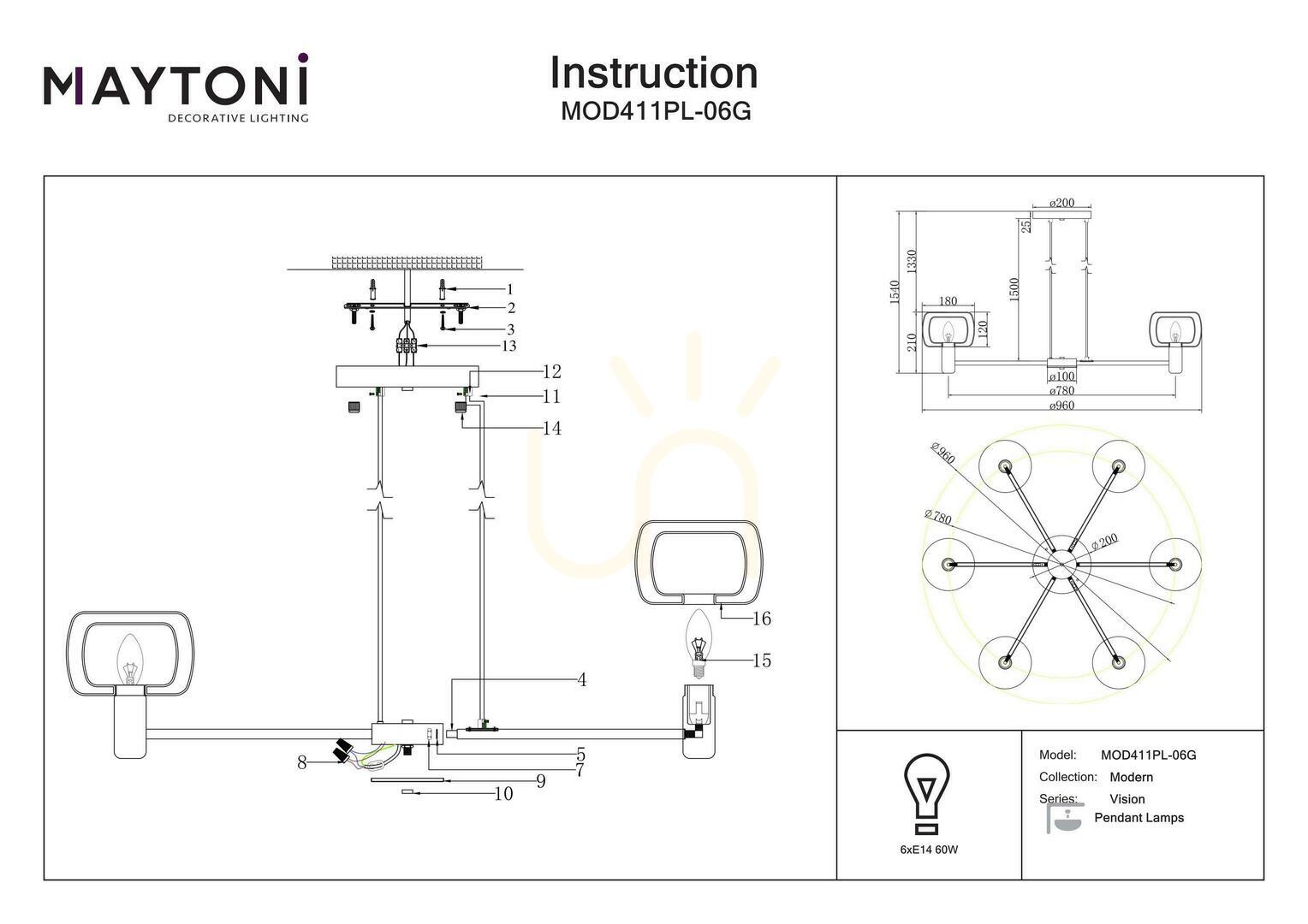 Show VISION pendant lamp MOD411PL-06G Maytoni VISION pendant lamp MOD411PL-06G Maytoni