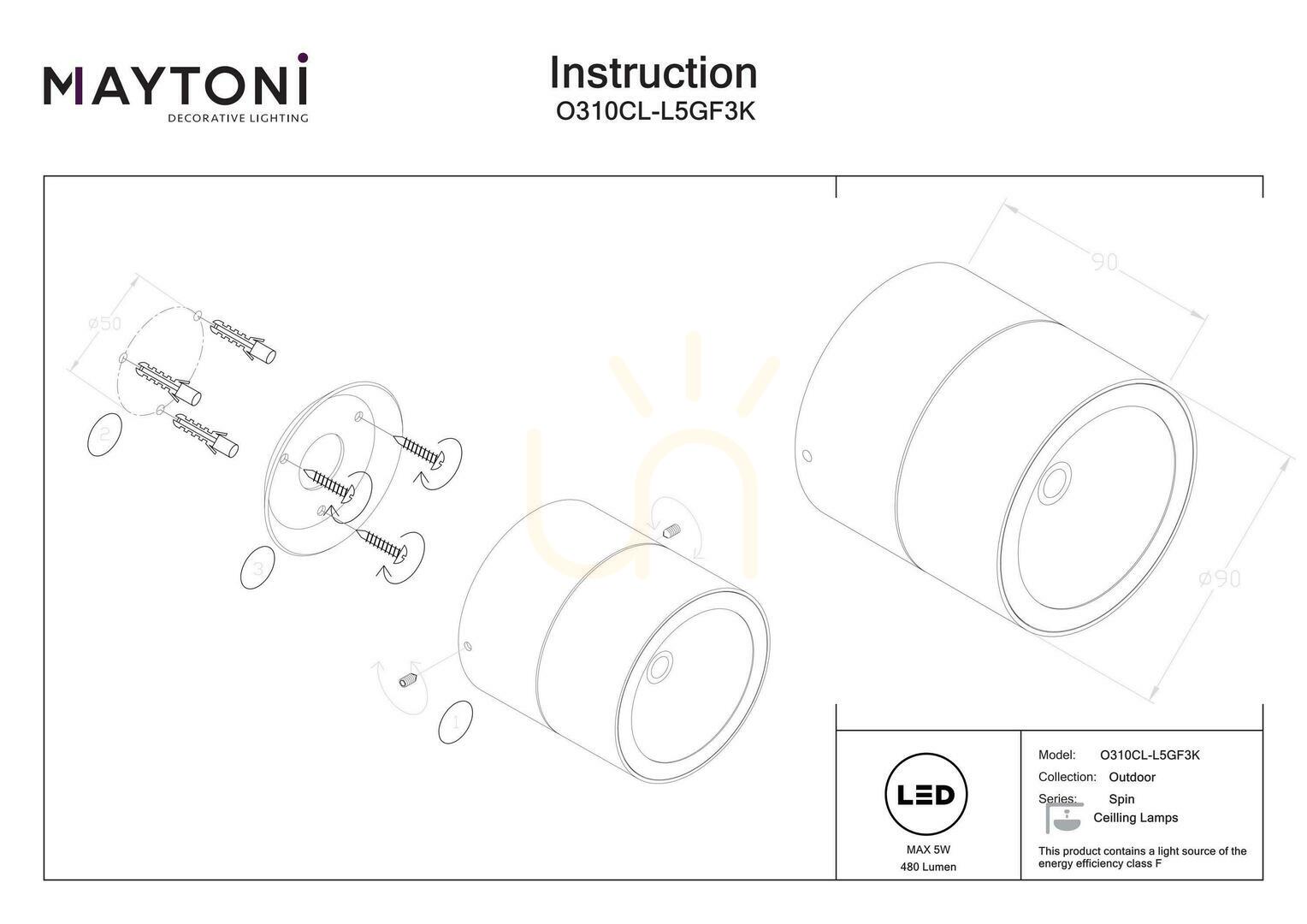 Preview SPIN O310CL-L5GF3K outdoor plafonds IP54 Maytoni SPIN O310CL-L5GF3K outdoor plafonds IP54 Maytoni