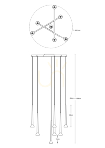 Zuma Line BOSTON P0603-07C-SDB1 pendant light, 7 x LED, 3850 lm, 3000 K, matt black and gold, 81 cm, height 88-168 cm small 1