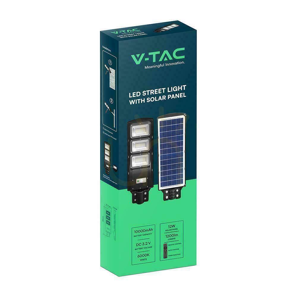 Check Streetlight LED Solar V-TAC 12W Black VT-ST180W 6000K 1200lm floodlight. Streetlight LED Solar V-TAC 12W Black VT-ST180W 6000K 1200lm floodlight.