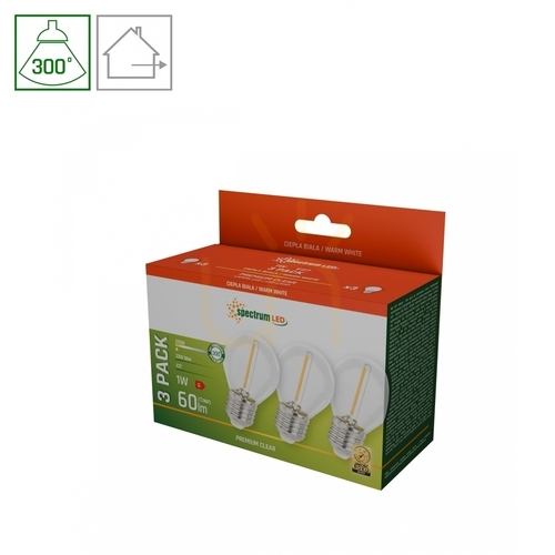 Check Led Ball E 27 230 V 1 W Cog Ww Clear Spectrum 3 Pack