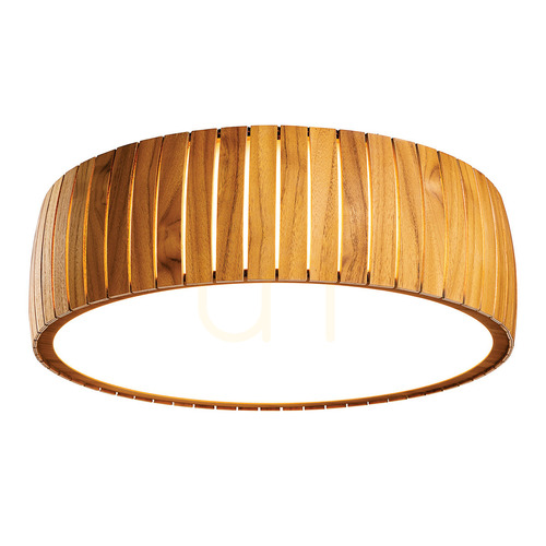 Check Quintiesse Barrel LED Flush Mount, Teak Veneer, Ø 50 cm