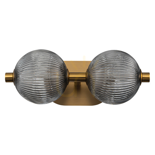 Check PALMAS QUINTIESSE Wall Light Brushed Gold Smoked Glass LED 18W 3000K IP44 39 cm