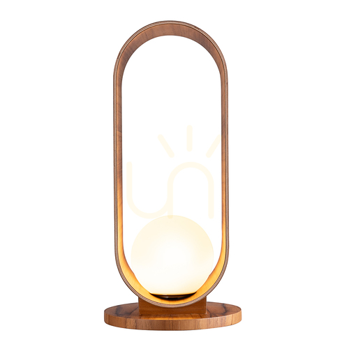 Check Quintiesse Sfera table lamp QN-SFERA-TL-L-TEAK with teak veneer and opal glass, 53 cm