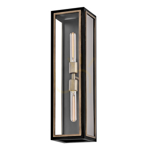 SHAW outdoor wall lantern 2 x E27 IP44, black with burnished bronze accents – Hinkley / Quintiesse small 1