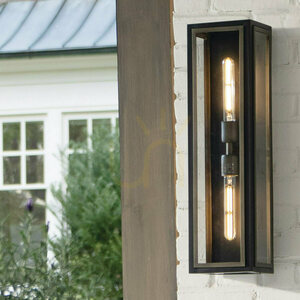 SHAW outdoor wall lantern 2 x E27 IP44, black with burnished bronze accents – Hinkley / Quintiesse small 8