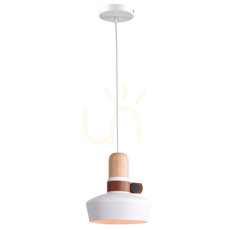 Zambelis White Wood Leather Pendant Light E27 20 cm