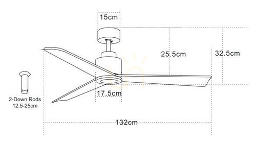 Check Zambelis Black Matt Ceiling Fan Metal Wood 132 cm