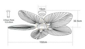 Pendant Fan Zambelis Coffee Palm Leaf Brown 132 cm small 2