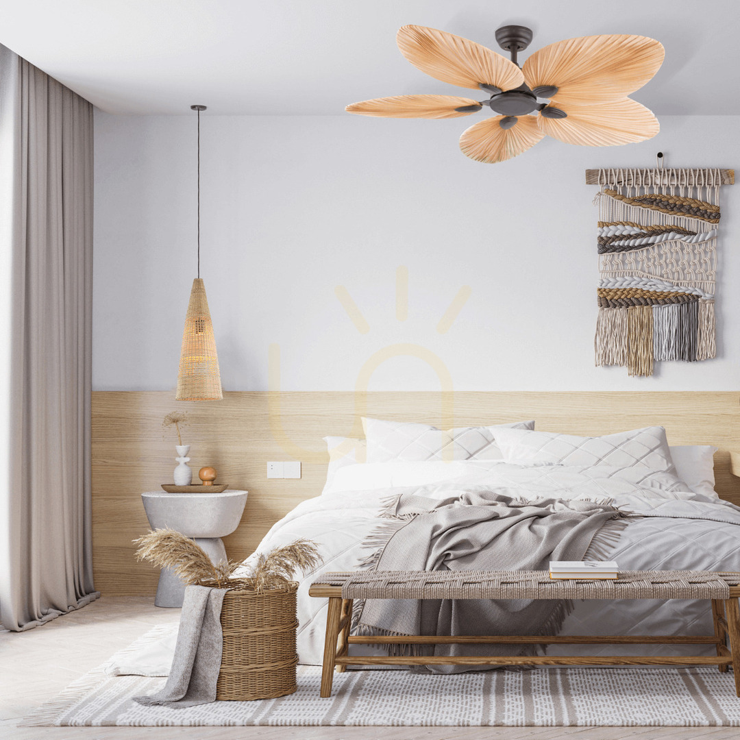 Pendant Fan Zambelis Coffee Palm Leaf Brown 132 cm