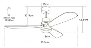 Zambelis LED Pendant Fan Light White Natural Wood 15W 132 cm small 2