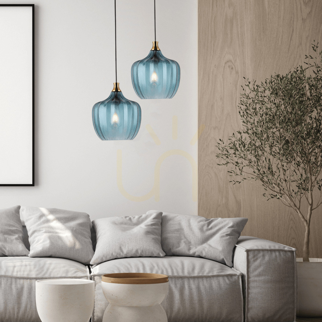 Zambelis Glass Pendant Light E27 Ink Blue Antique Brass 24 cm
