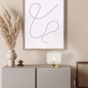 Zambelis 20250 Table Lamp, Ribbed Glass, Antique Brass, E27 max. 25 W, Cord Switch small 0