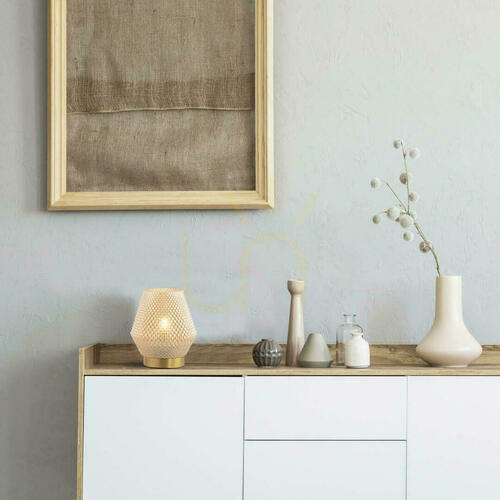 Check Table Lamp E27 MAX 40W Glass Cognac &amp; Brass ON OFF Switch ZAMBELIS