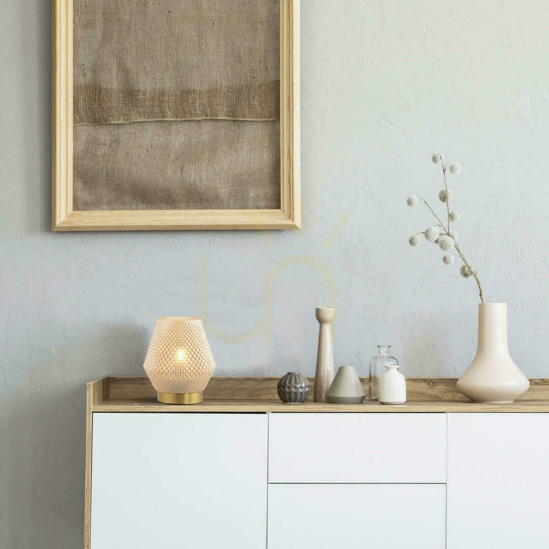 Table Lamp E27 MAX 40W Glass Cognac & Brass ON OFF Switch ZAMBELIS