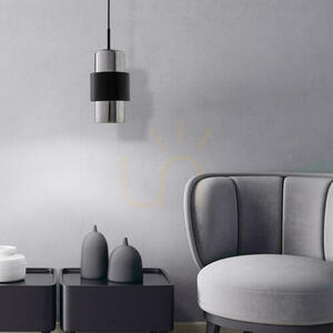 Zambelis 22002 pendant light, matt black with chrome glass, E27, Ø13 cm small 0