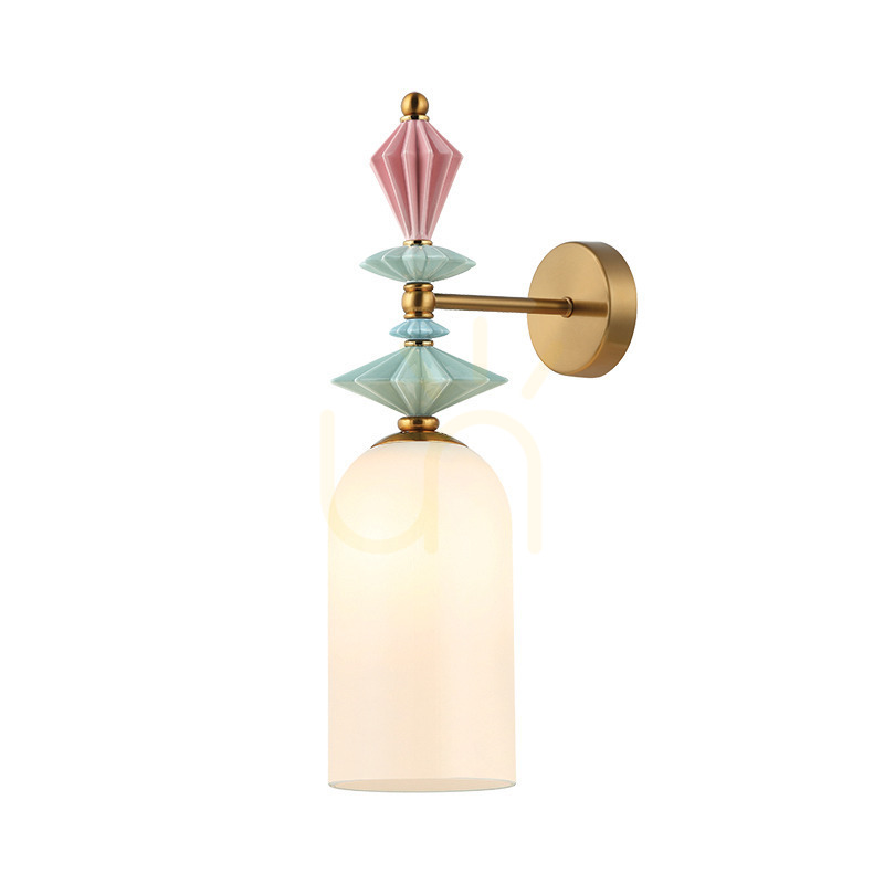 Zambelis Wall Light E27 Antique Brass Opal Glass Ceramic 49 cm