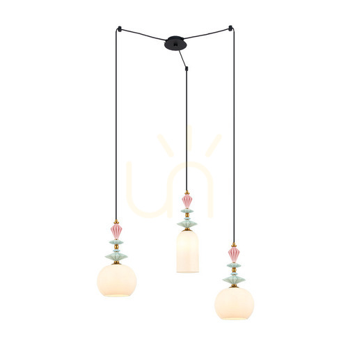 Check Zambelis 3-Light Pendant Light Black Antique Brass Metal Ceramic Opal Glass 80 cm