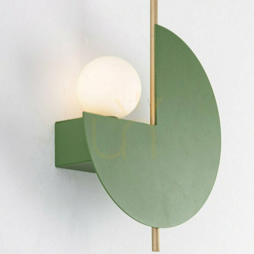 Check Wall Light Zambelis 1xG9 Sandy Olive Green Gold Metal Opal Glass 36 cm
