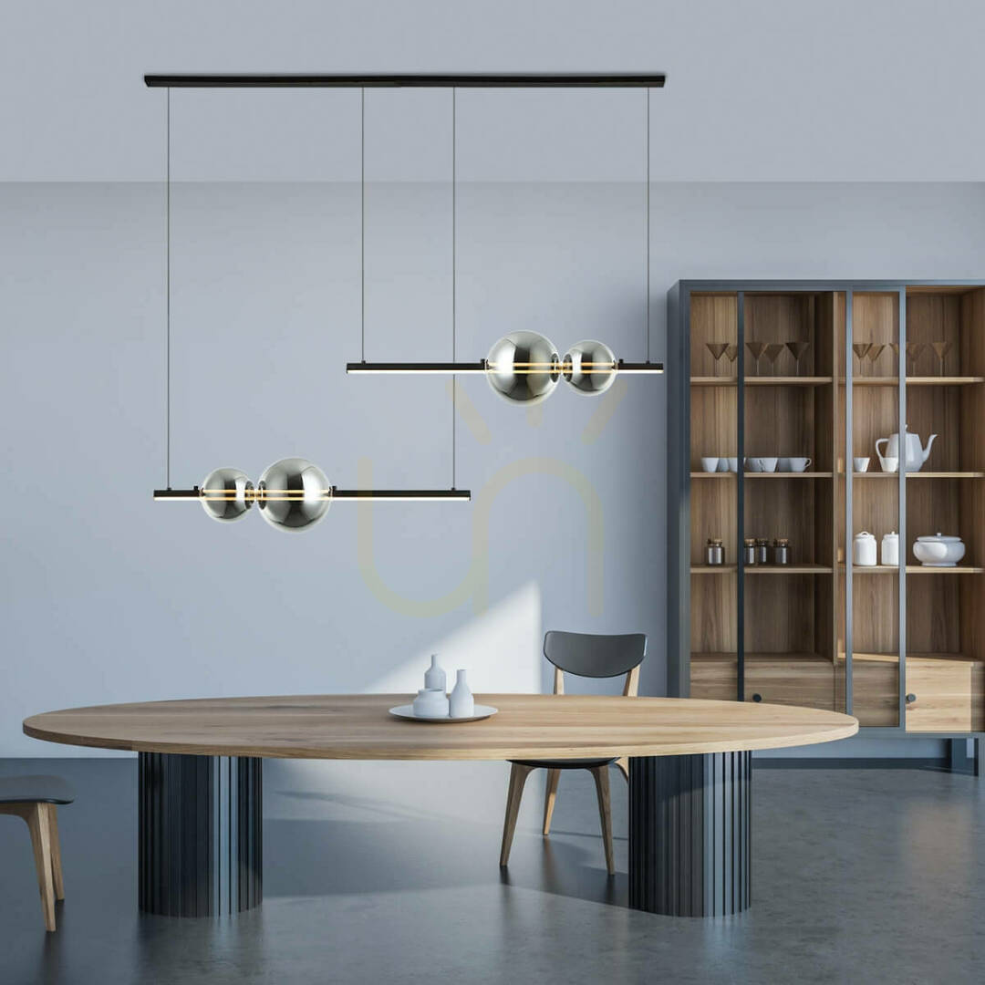 Zambelis LED Pendant Light 22W Black Matt Smoked Glass 105 cm