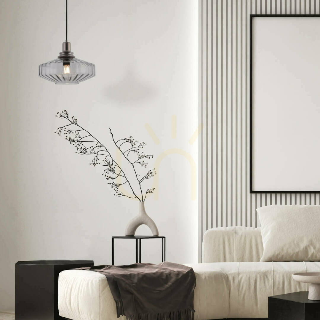 Zambelis Pendant Light E27 40W Metal Smoked Glass Dark Grey 28 cm