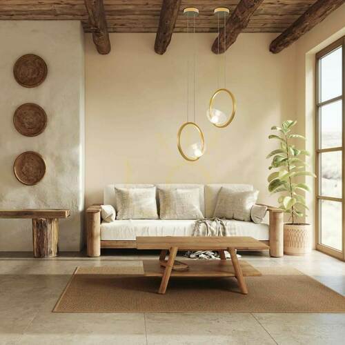 Check Zambelis LED Pendant Light 7W 3000K Gold Matt Aluminium Glass 32 cm