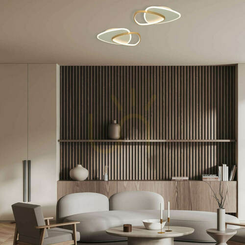 Check Zambelis LED Ceiling Light 36W 3000K Gold Matt White Metal Acrylic 49x39cm