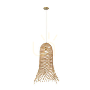 Zambelis Pendant Light E27 Rattan Natural Gold 25 cm small 1