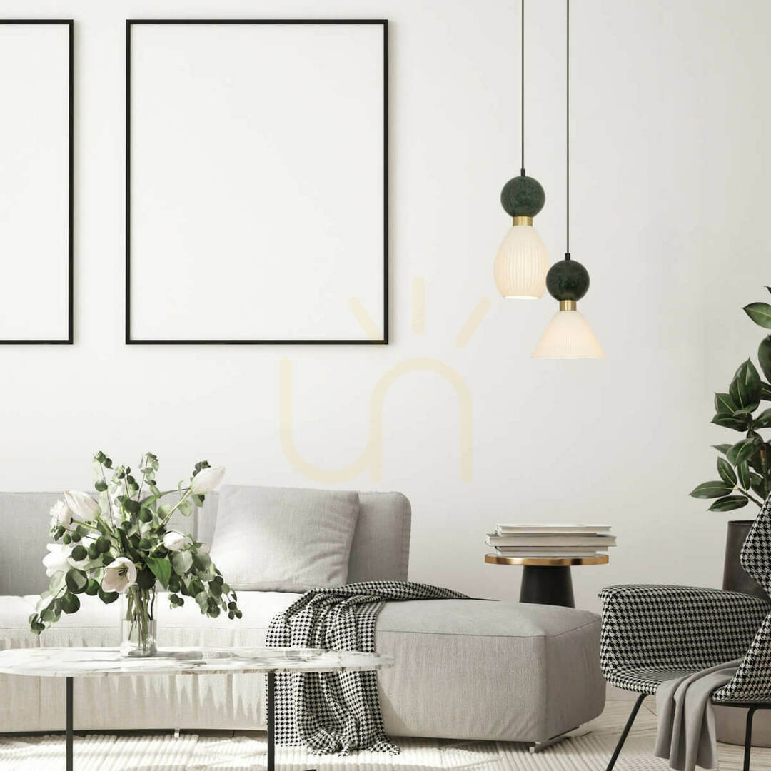 Zambelis Pendant Lamp E14 Black Brass Green Marble Ø14 cm