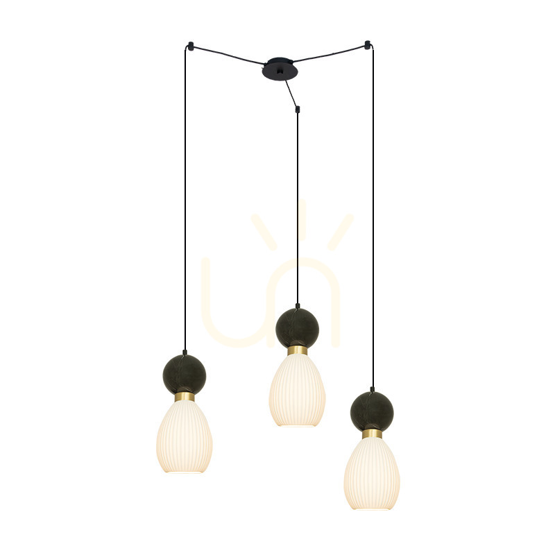 Zambelis 3-Light Pendant Lamp Black Marble Brass E14 80 cm