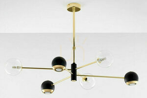 Jupiter MOKA 1967 chandelier, gold and black, clear glass, 3xG9 3xGU10 small 1