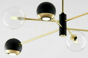 Jupiter MOKA 1967 chandelier, gold and black, clear glass, 3xG9 3xGU10 small 10