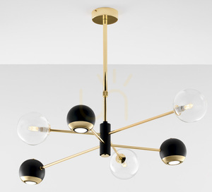 Jupiter MOKA 1967 chandelier, gold and black, clear glass, 3xG9 3xGU10 small 11