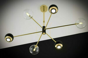 Jupiter MOKA 1967 chandelier, gold and black, clear glass, 3xG9 3xGU10 small 13